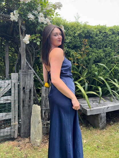 Navy Silky Maxi Gown | Size 12