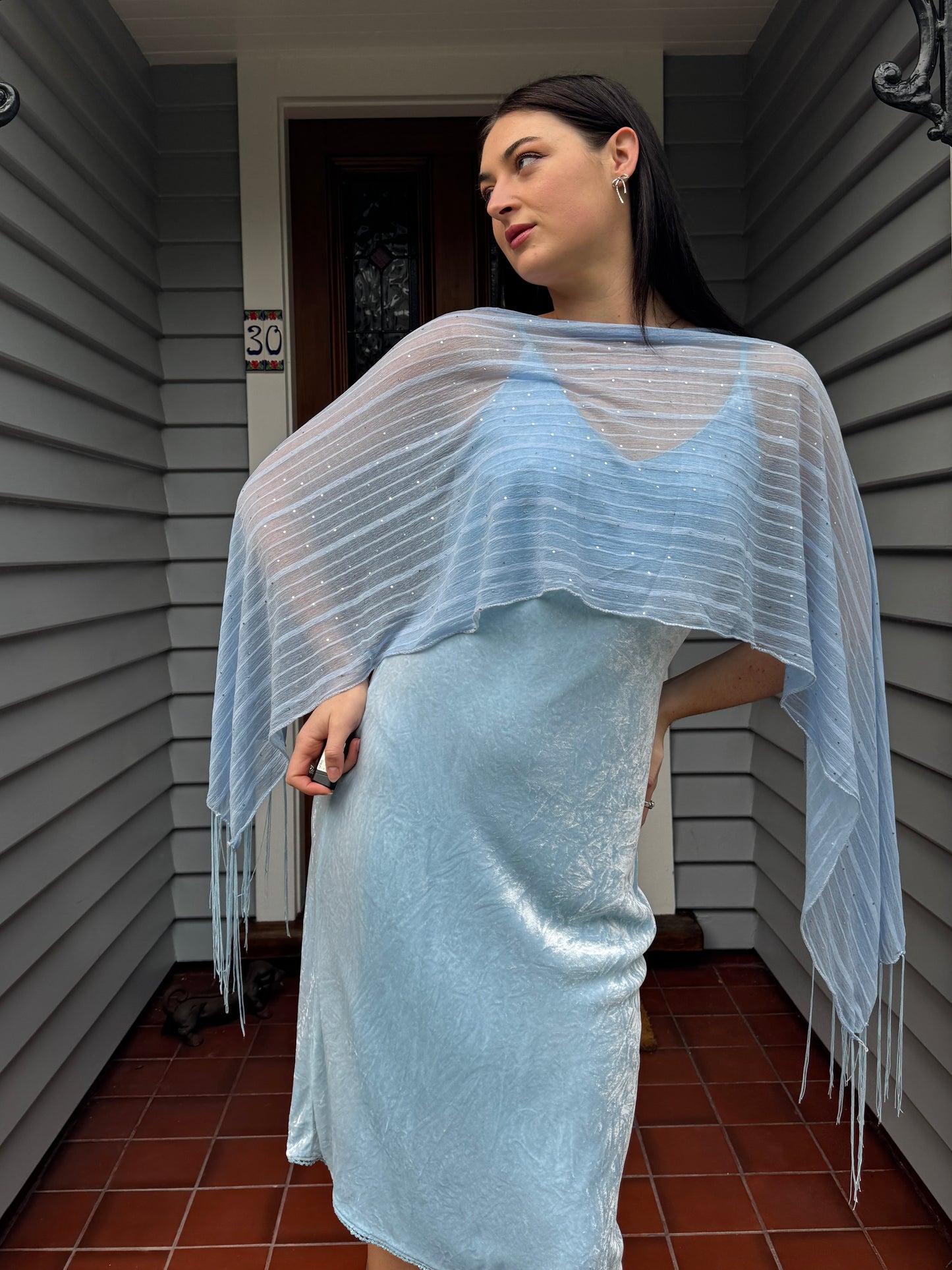 Blur Sheer Sparkly Blue Scarf