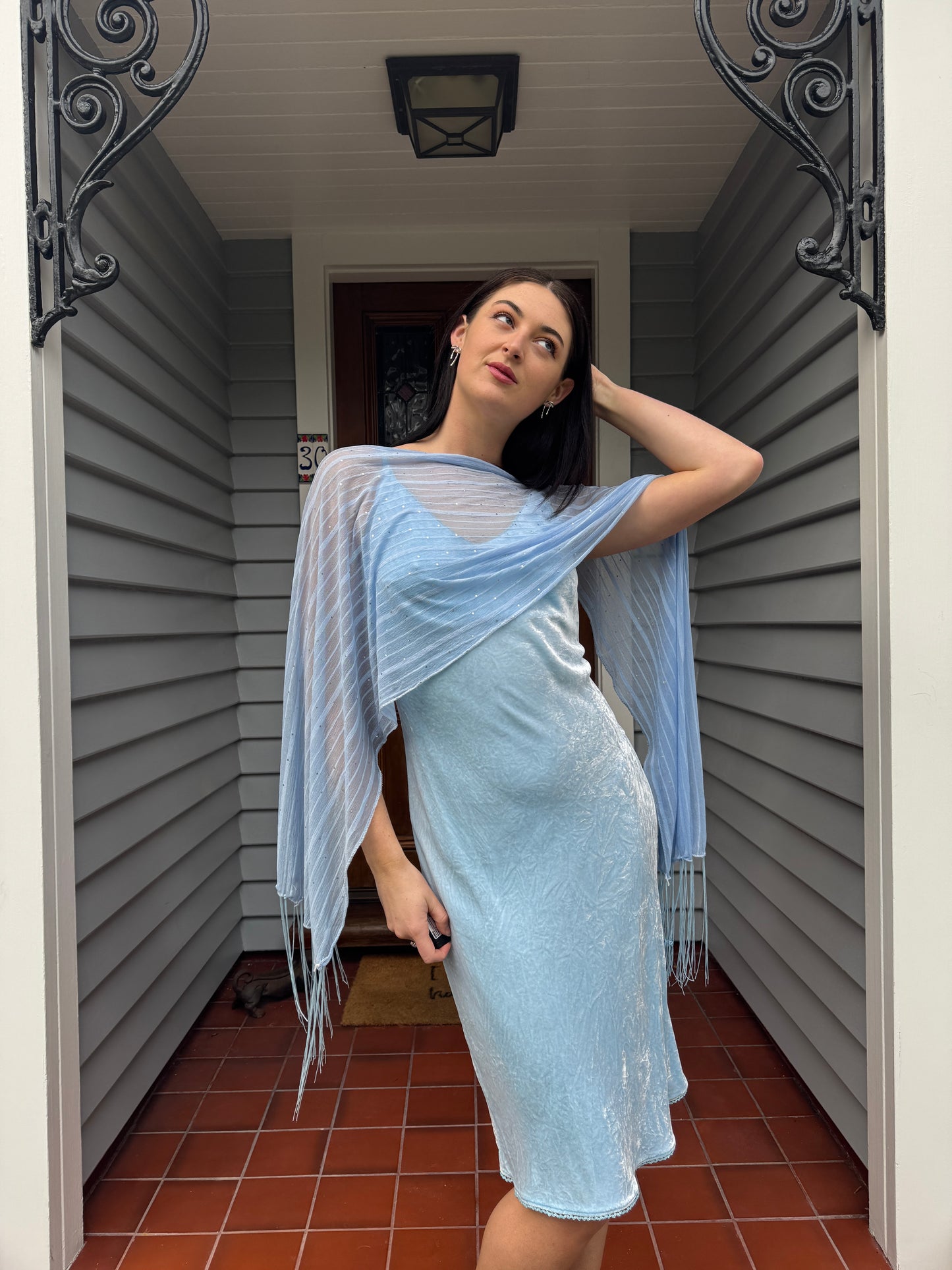 Blur Sheer Sparkly Blue Scarf