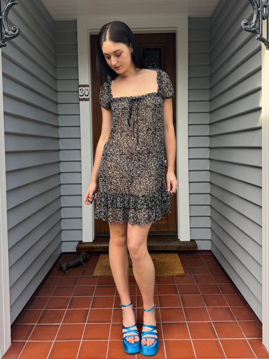 Sheer Floral Mini Dress | Size S-M