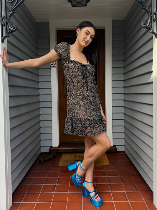Sheer Floral Mini Dress | Size S-M