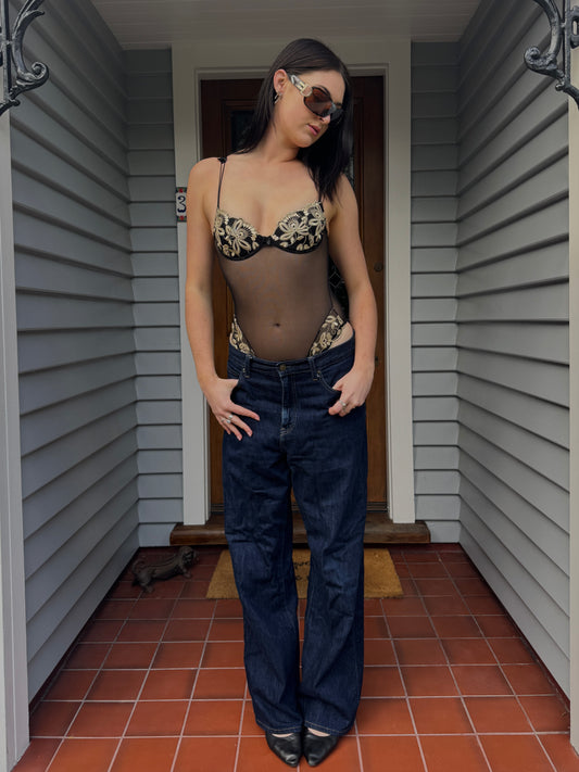 Sheer Lace Bodysuit | Size XS-S