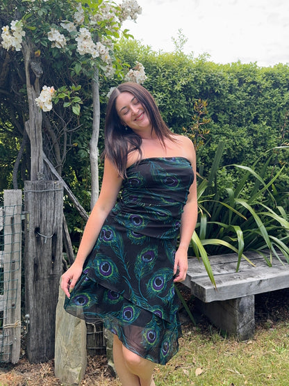 Peacock Strapless Mini Dress | Size 12