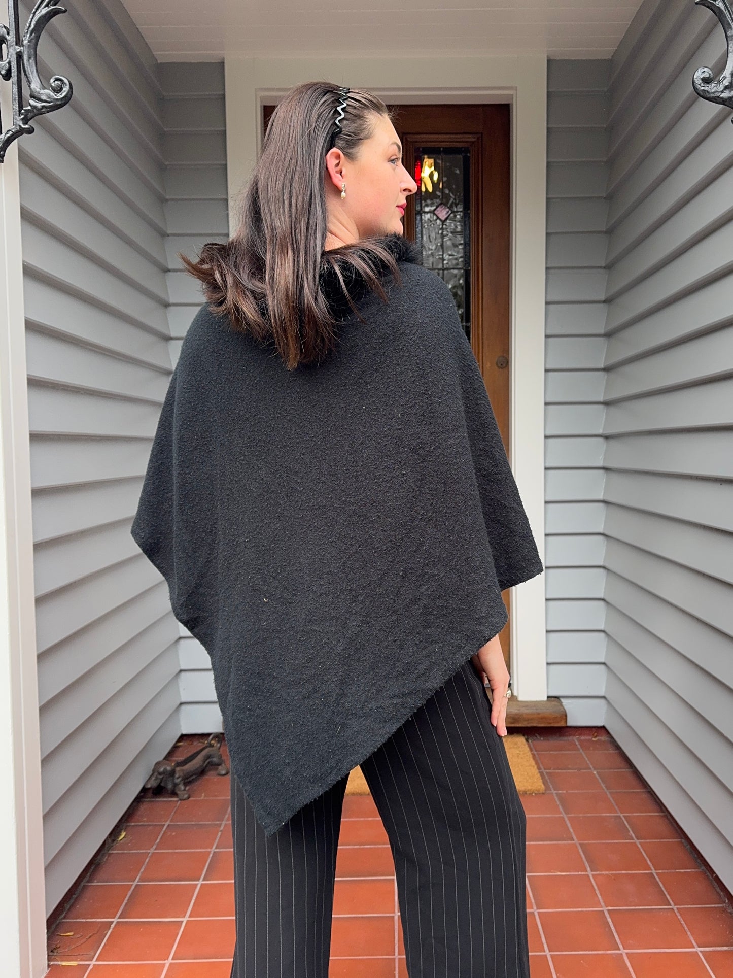 Black Poncho with fur trim