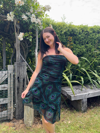 Peacock Strapless Mini Dress | Size 12