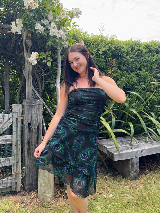 Peacock Strapless Mini Dress | Size 12