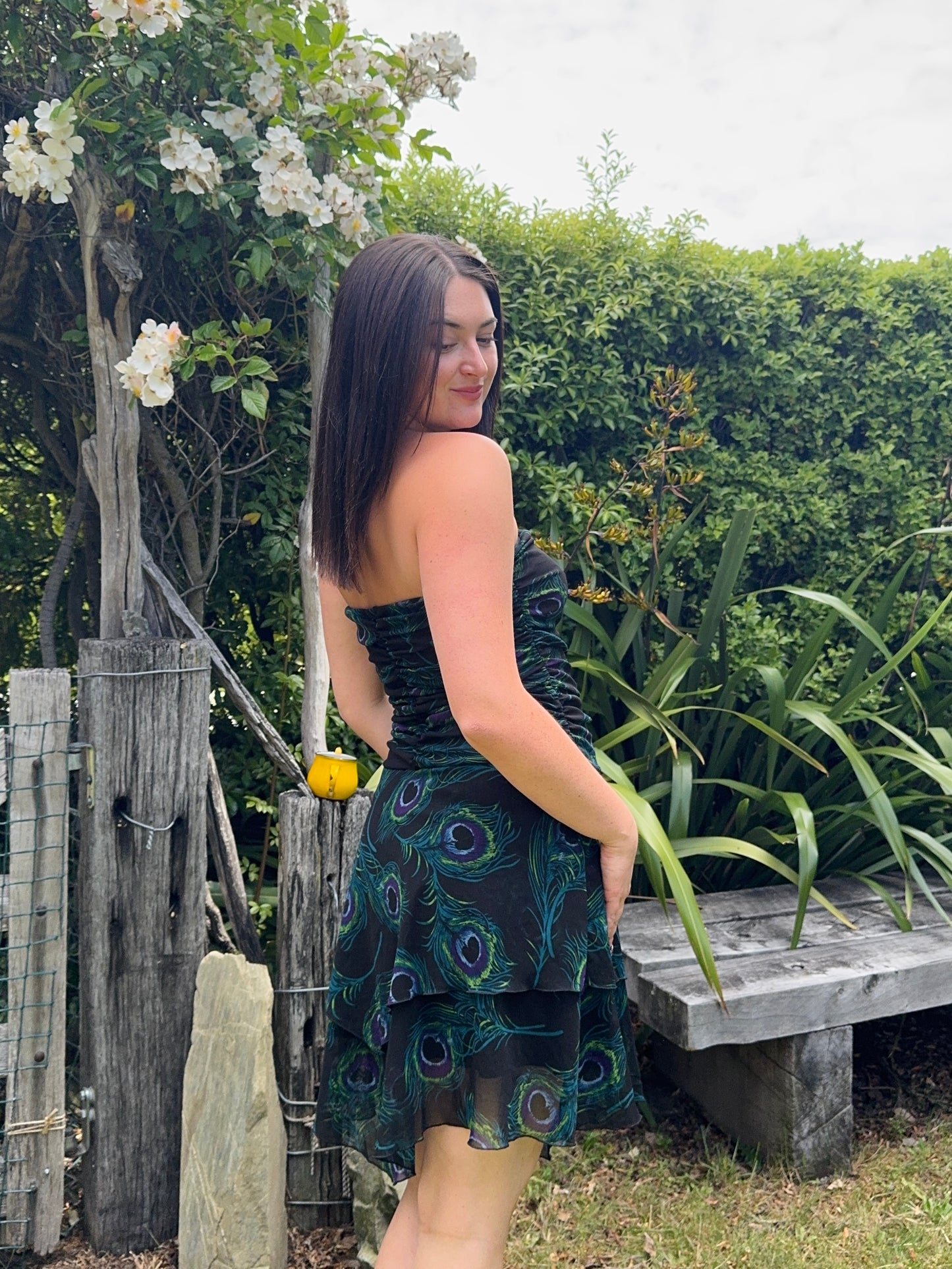 Peacock Strapless Mini Dress | Size 12