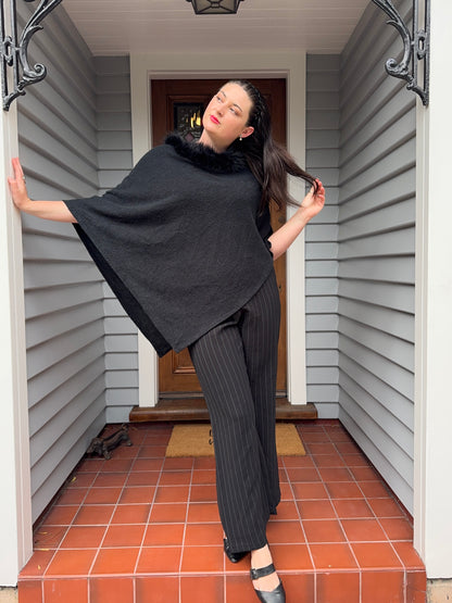 Black Poncho with fur trim