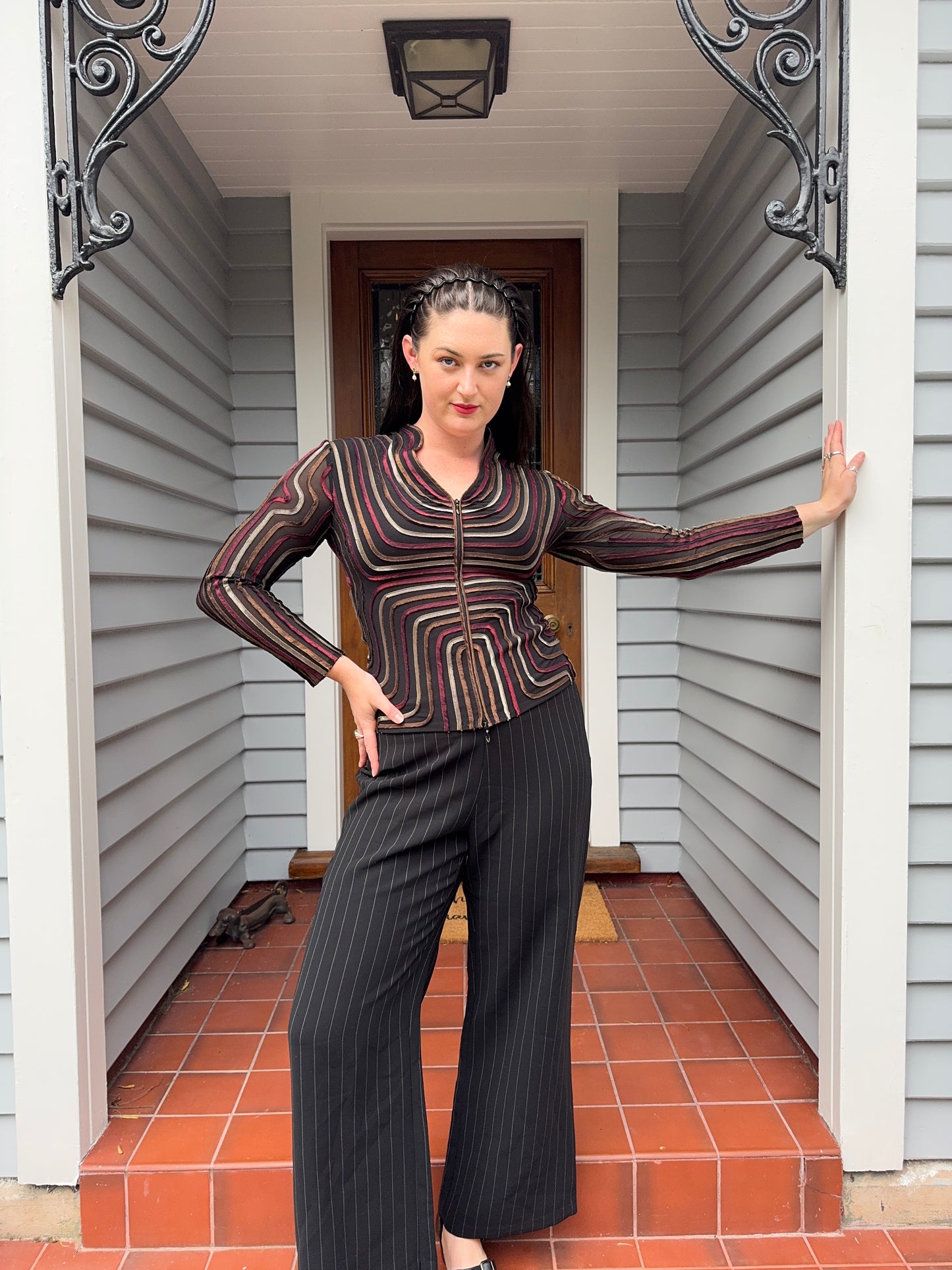 Pinstripe Straight-Leg Pants | Size 12-14