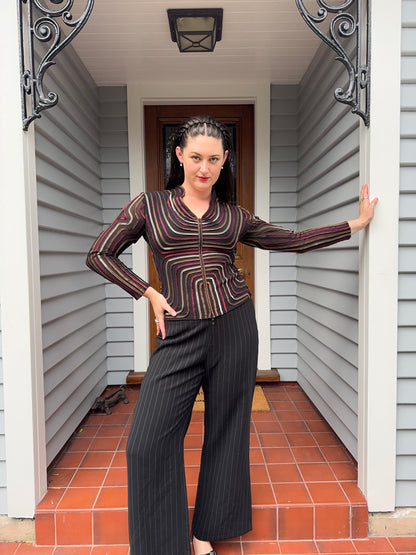 Pinstripe Straight-Leg Pants | Size 12-14