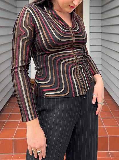 Funky Striped Zip-Up Top | Size 8-10