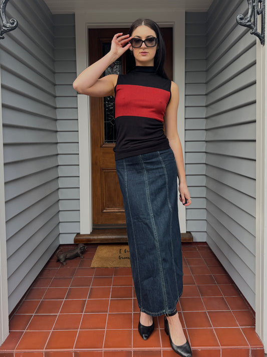 Vintage Cue Black + Red High Neck Top