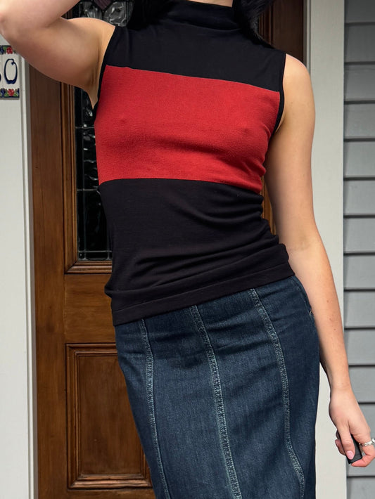 Vintage Cue Black + Red High Neck Top