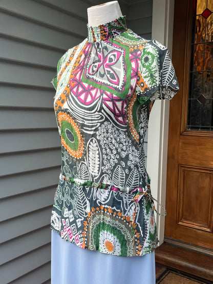High Neck Patterned Blouse | Size M