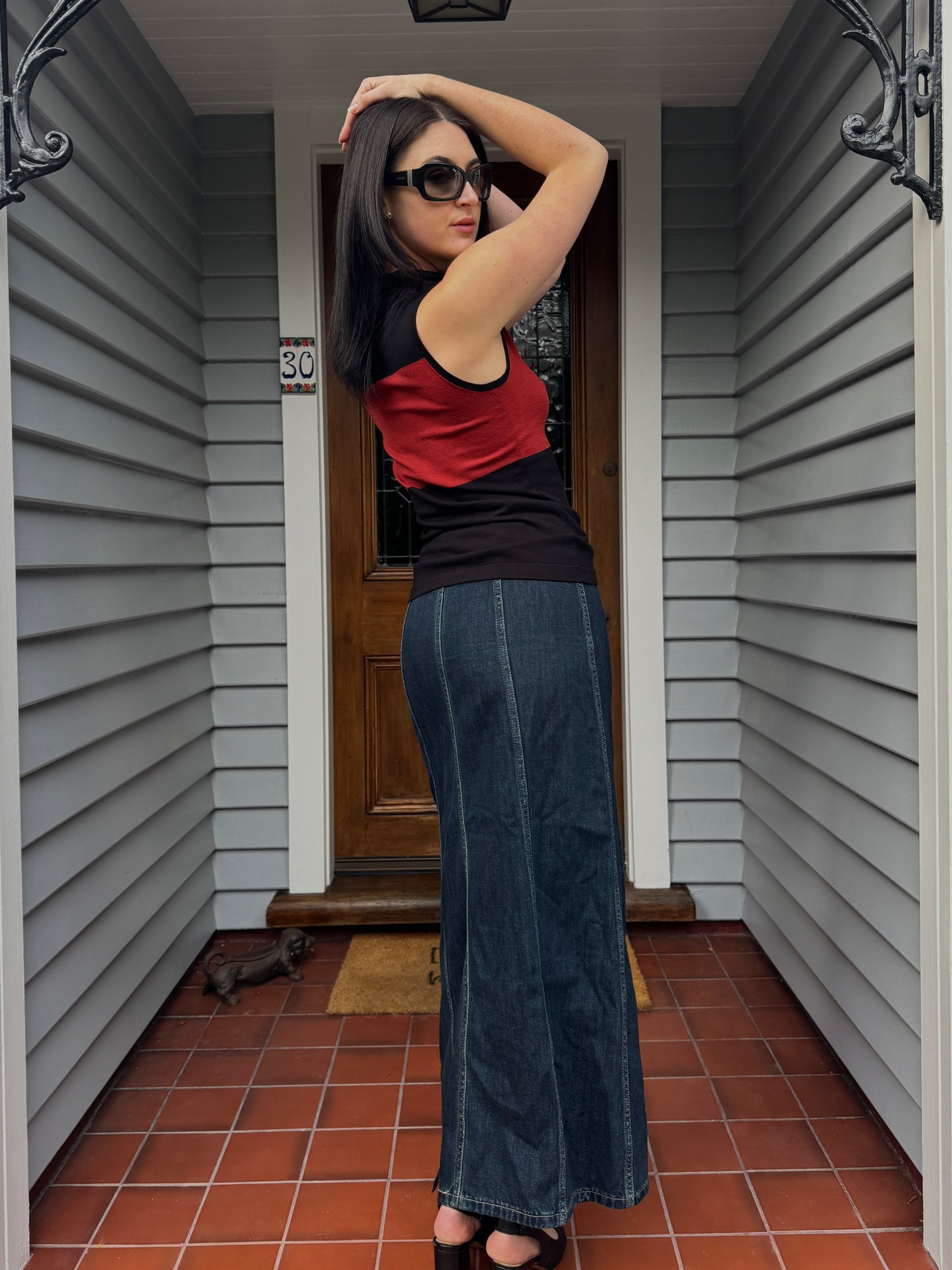 Vintage Cue Black + Red High Neck Top