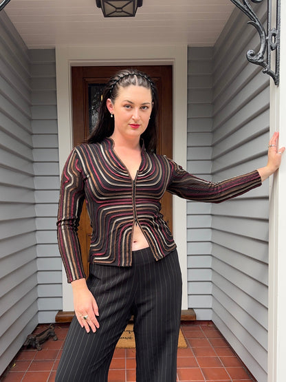Funky Striped Zip-Up Top | Size 8-10
