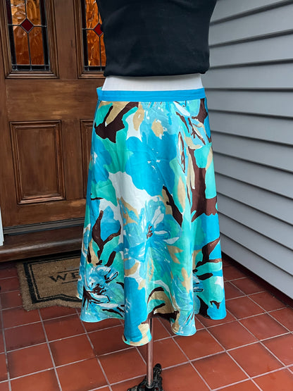 Blue/Brown Floral Midi Skirt | Size 10