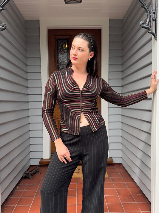 Funky Striped Zip-Up Top | Size 8-10