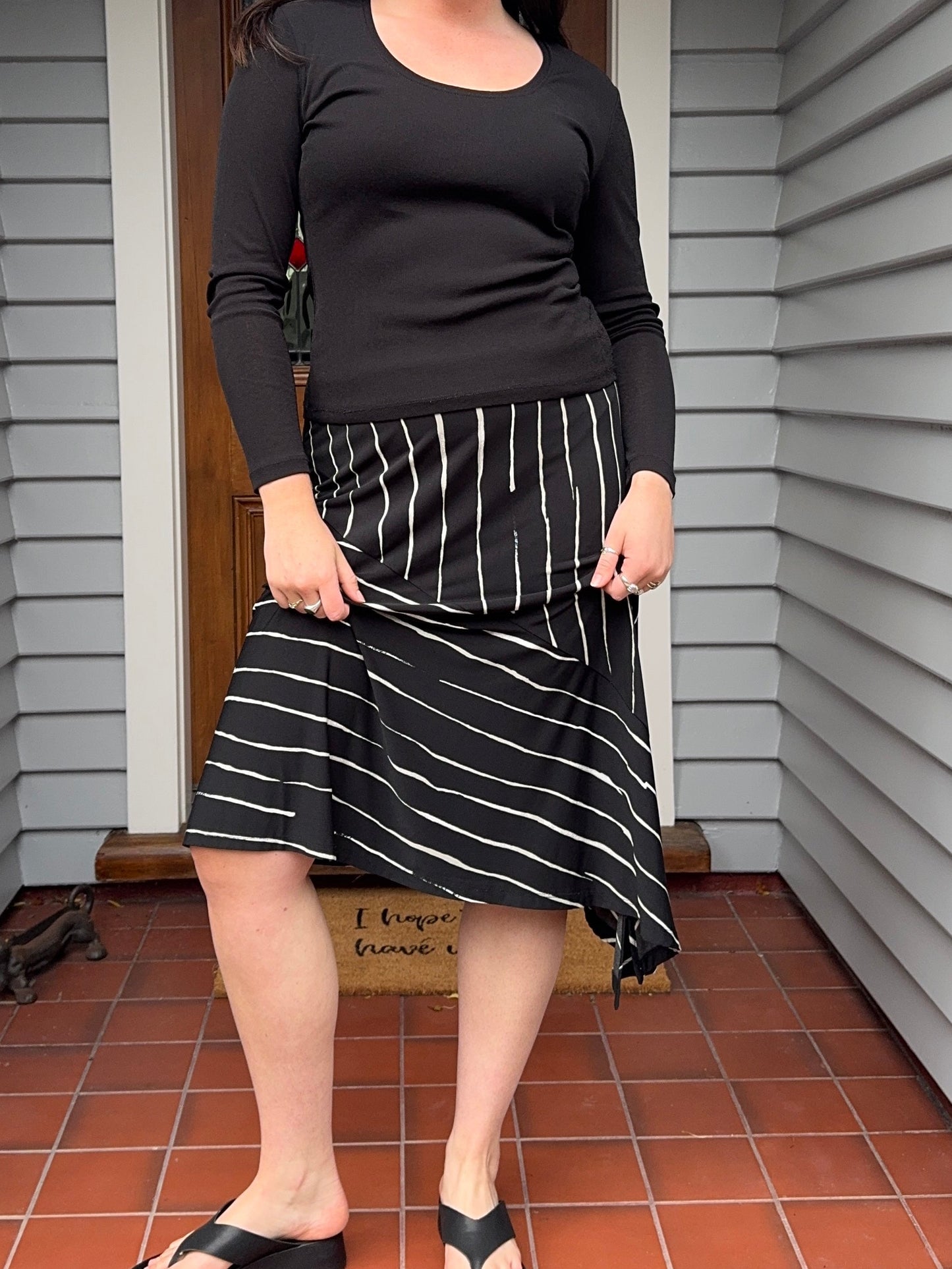 Striped Asymmetric Midi Skirt | Size 12-14