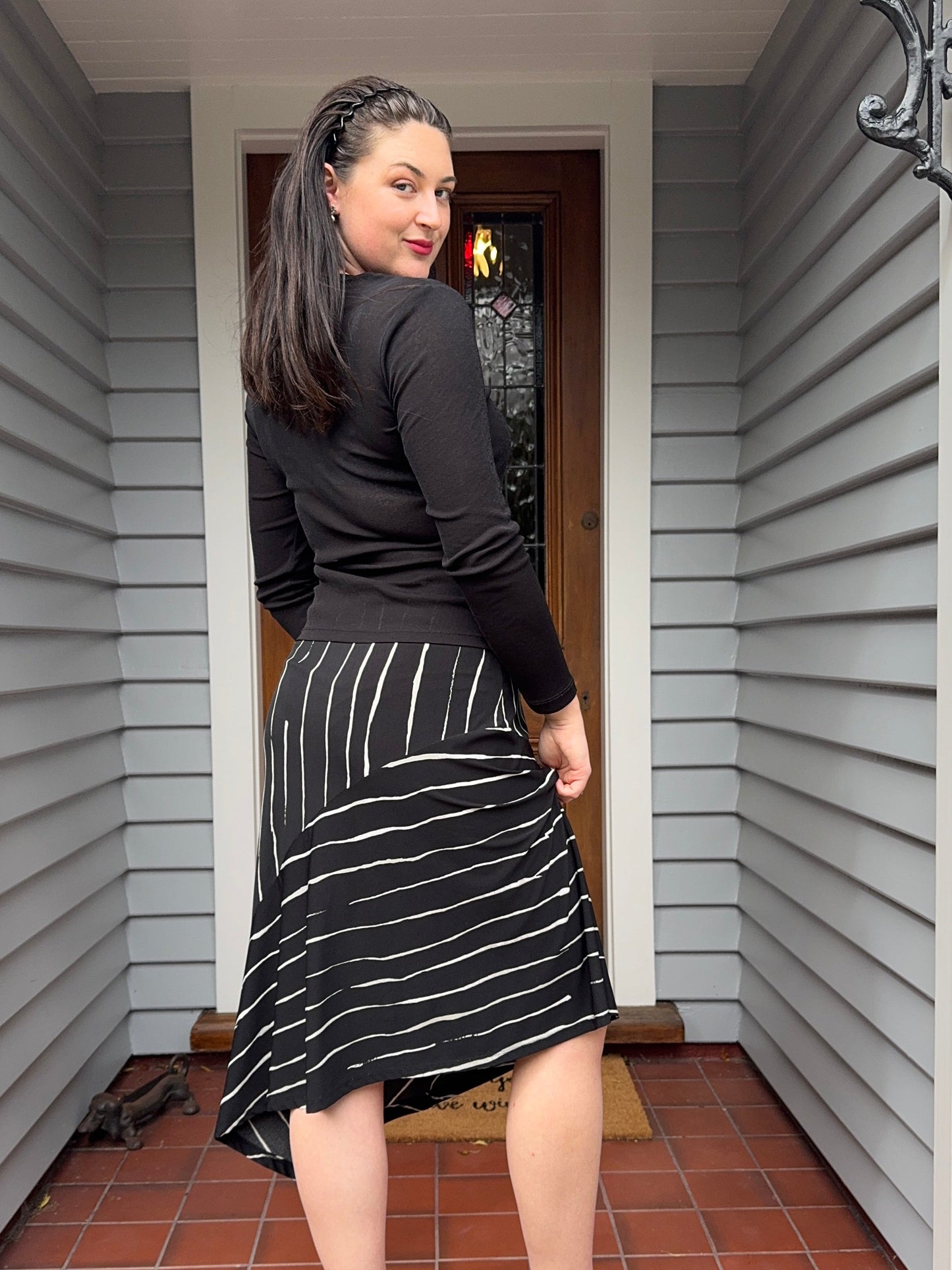 Striped Asymmetric Midi Skirt | Size 12-14