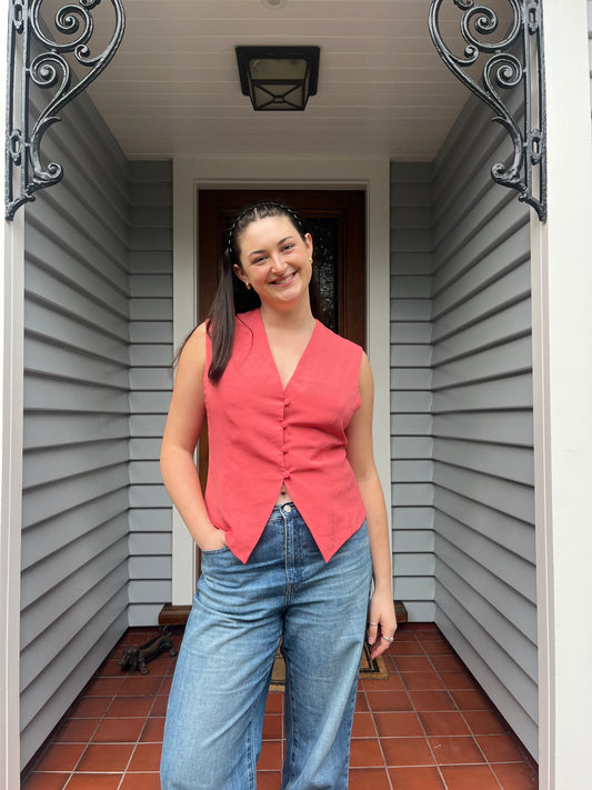 Coral Pink Button Up Vest | Size 12-14