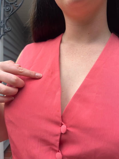 Coral Pink Button Up Vest | Size 12-14